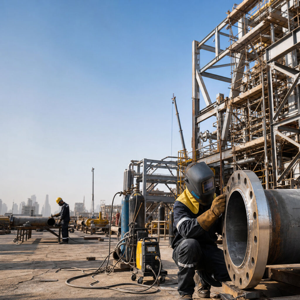 ESAB welding solutions in a UAE industrial fabrication yard